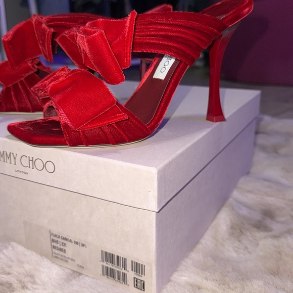 Jimmy Choo Flaca Sandal 100 Red Velvet - Picture 9 of 11